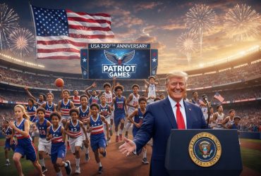 Donald Trump announcing the Patriot Games youth athletic competition for the U.S. 250th anniversary.
